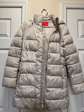 GUESS Beige Quilted Puffer Coat with Hood